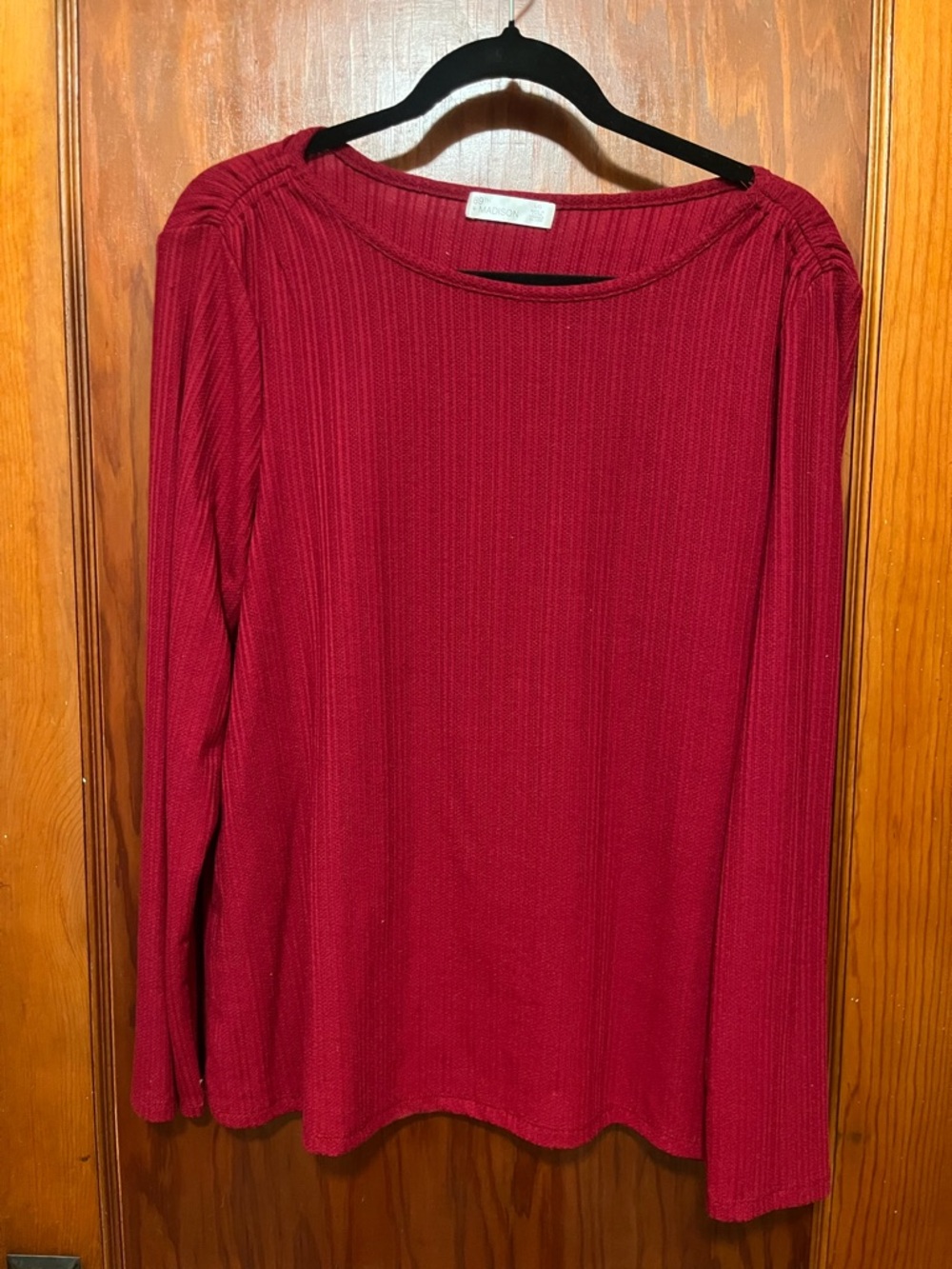 89th & Madison Ribbed Long-Sleeve Top - Burgundy
